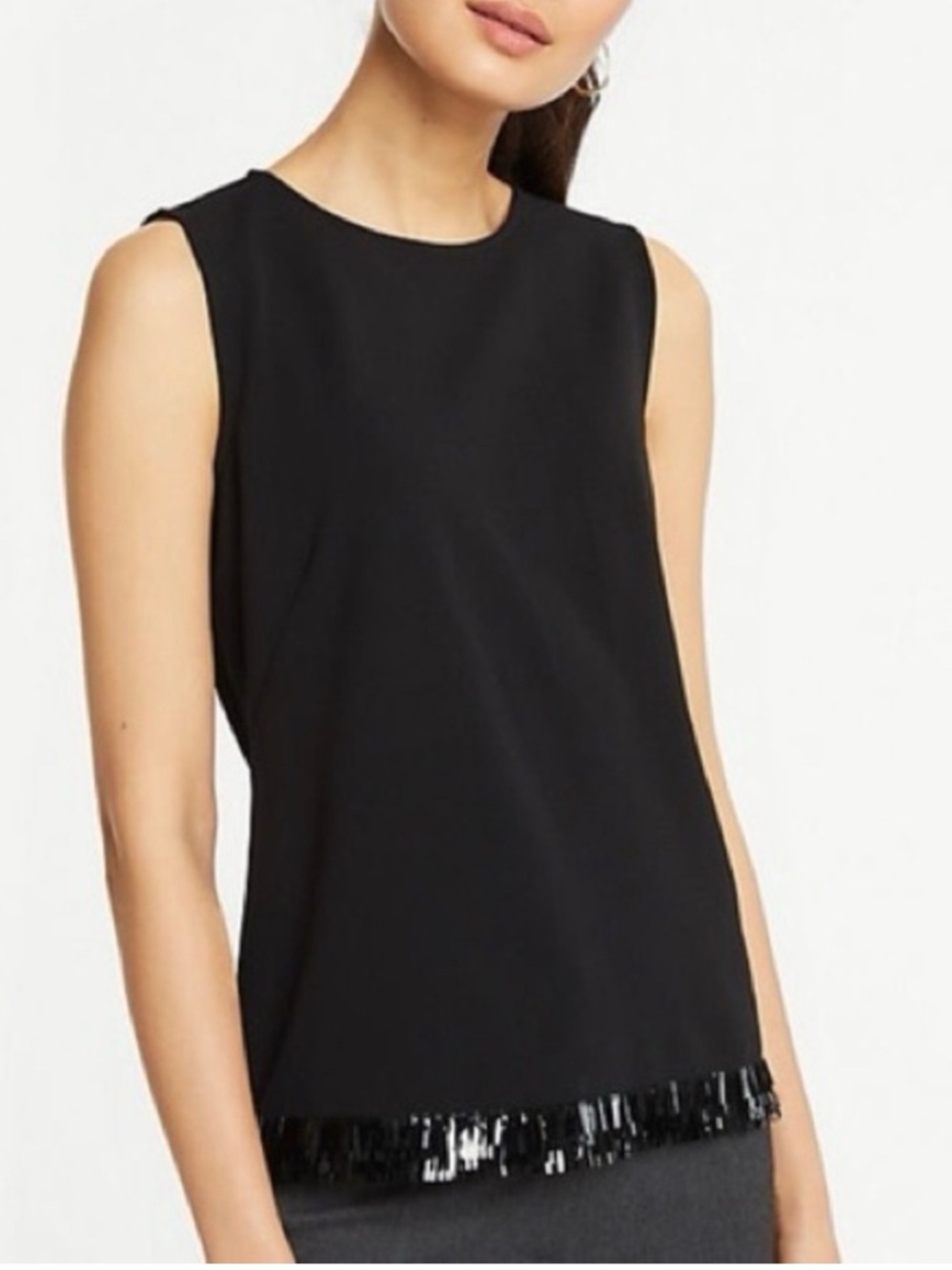 Ann Taylor Black Fringe Hem Sleeveless Top NWT S